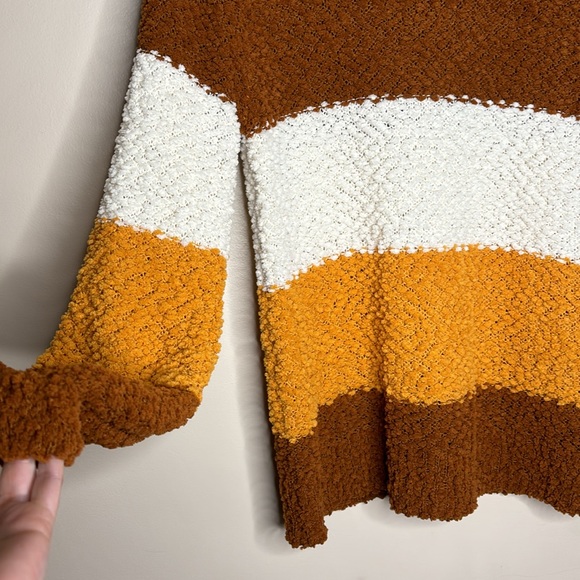 Zenana | Retro Orange Brown White Color Block Sweater Fall Vibes Cozy Shirt M - Picture 3 of 8